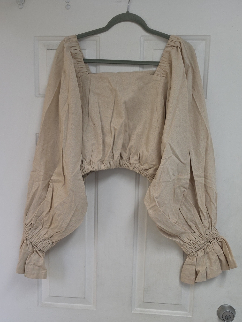 Beige Puff Sleeve Crop Top